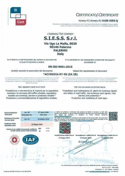 Certificazione EN ISO 9001:2015 - S.I.E.S.S. S.r.l. 